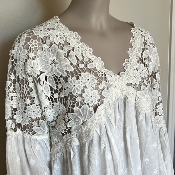 Free People Lina Lace Balloon Sleeve White embroidered lace Peasant Blouse Small - Picture 5 of 12
